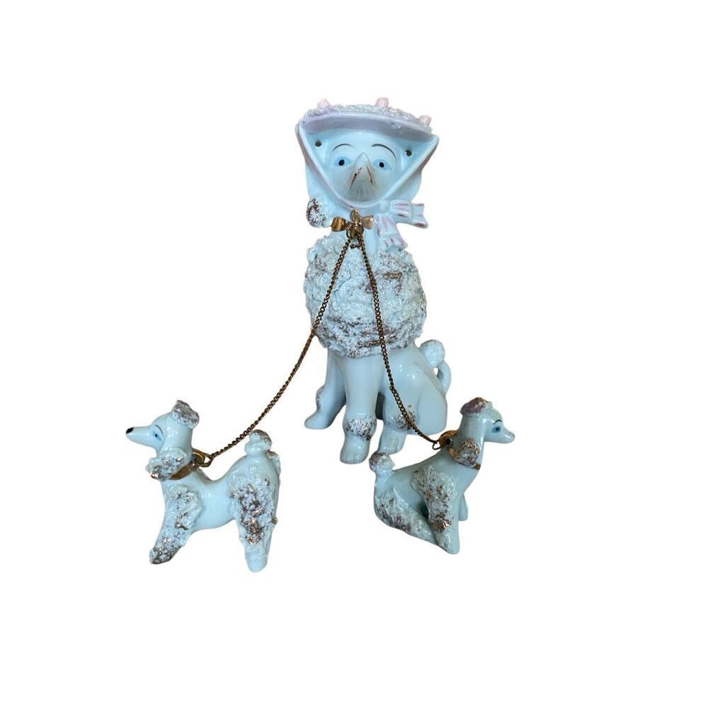 Lefton Antique Collection Poodle with Puppies Bonnet Vintage
